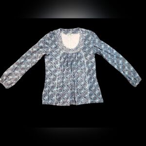 ETHOS Long Sleeve Blue Patterned Top 100% Organic Cotton Size Medium
